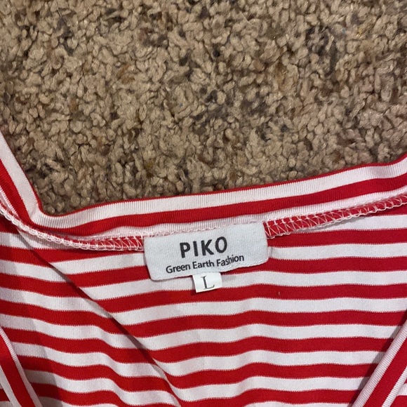 Women’s large red and white striped Piko top - Picture 2 of 3